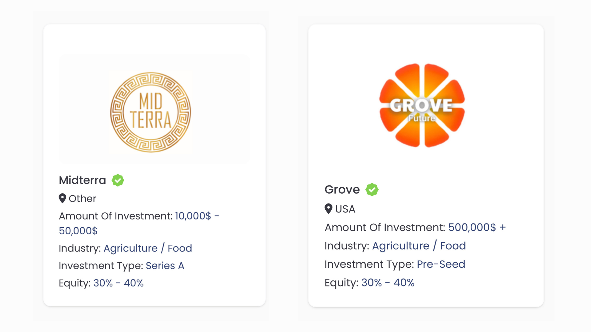 Matched Startups Cards